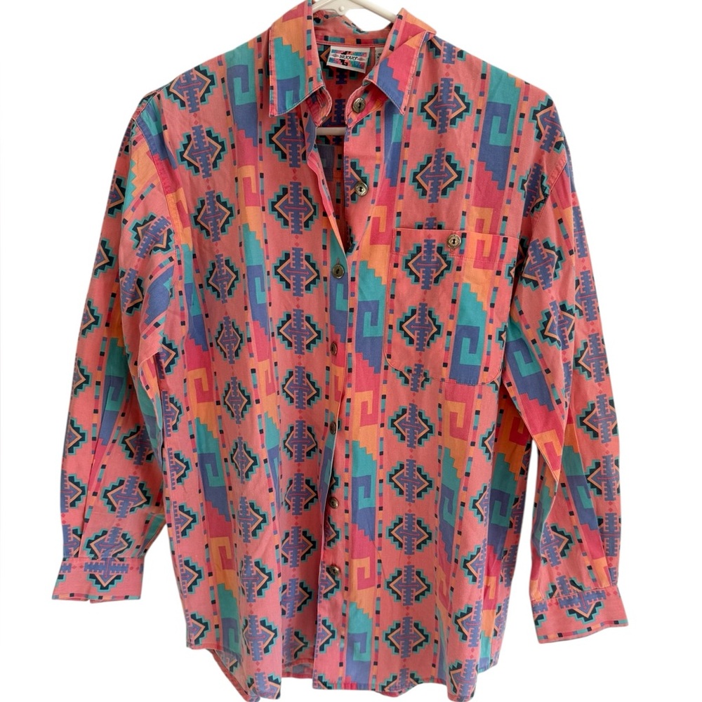 Vintage Nuovo 100% Cotton Aztec Western Men’s Shirt Size Small